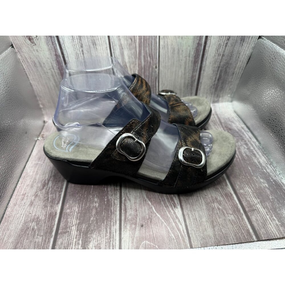 Dansko Sophie Black/Brown Strappy Wedge Sandal Shoe Women Size 41 US 11